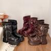 Winter Punk Style Women Pipe Ankle Boots Fashion Belt Buckle Platform Thick Sole Shoes Ladies Modern Short Botas Para Mujer