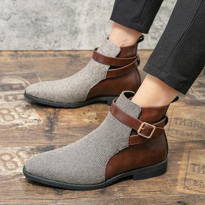 Móda Zima Nová Móda Pánské Špičaté Spona na Pásek Teplé Plyšové Kotníkové Boty Luxusní Patchworkové Boty Pánské Vysoké Boty Zapatillas Hombre