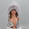 Real Fur Hat For Winter Women'S Hat Natural Fox Fur Russian Ushanka Cap Thick Warm Ears Fashion Bomber Cap Girls Fur Hat Elastic