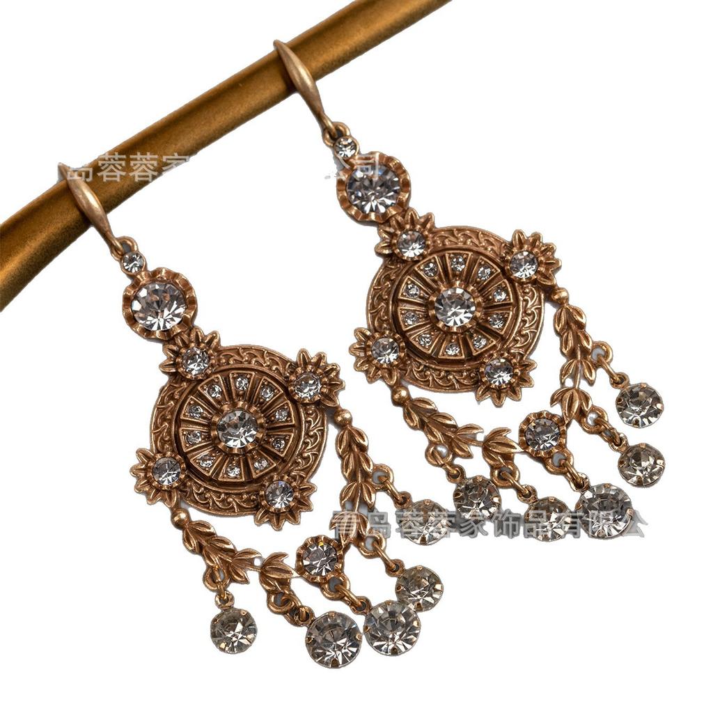 New French Court Style Earrings Set With Diamonds Zircon Tassels Antique Round From Manufacturer