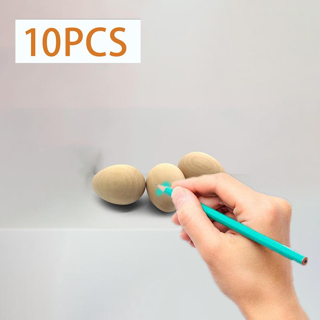 10x Wooden Blank Eggs Fake Eggs Painted Exercise Unfinished Wood Eggs with Flat