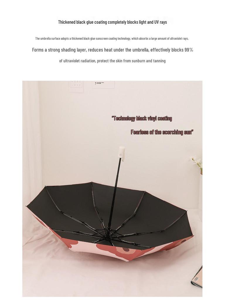 Anti-UV Folding Parasol: Fresh Black Glue Umbrella for Sun and Rain
