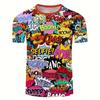 Trendy Text Graffiti Graphic T-Shirt Men Cartoon T Shirt Summer Tops Round Neck T Shirts Hip Hop Street Short Sleeves Menswear