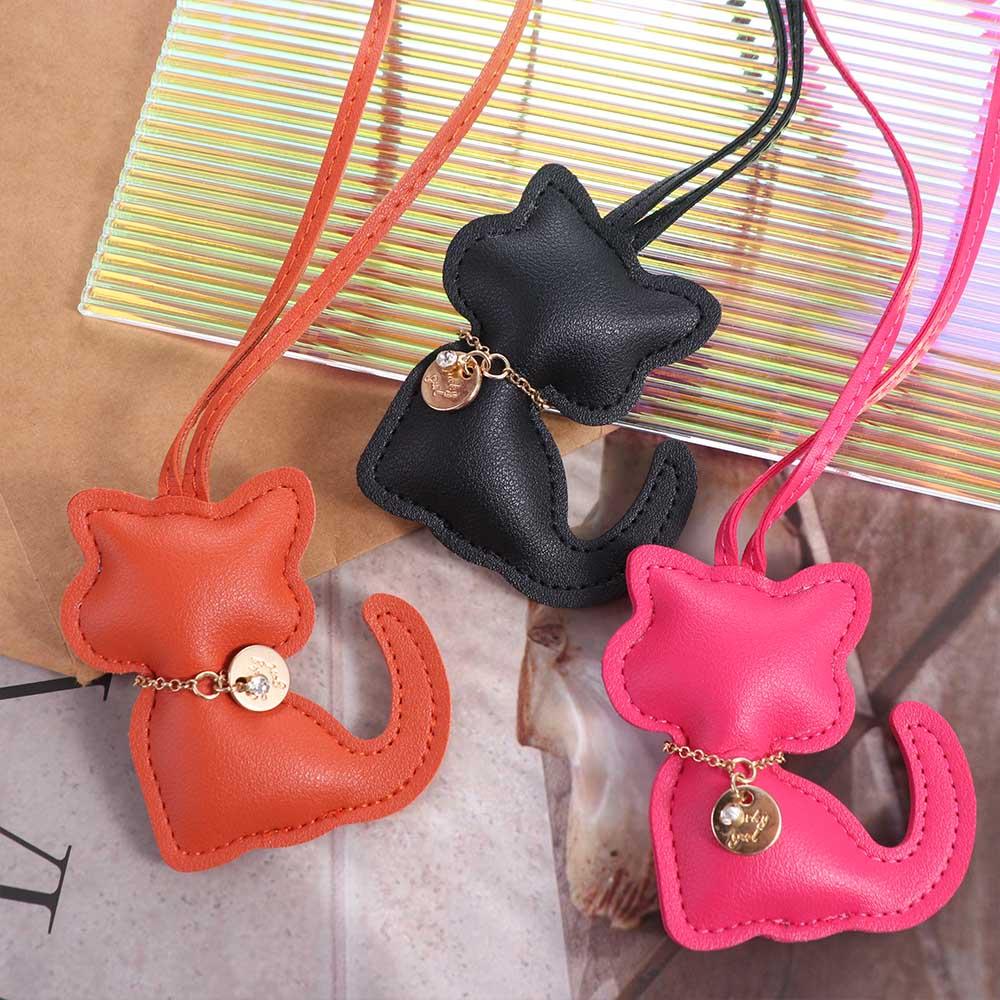 Car Key Holder Cat Keychain Fashion Kitty Bag Pendant Cute PU Leather Keyring  Backpack Decor