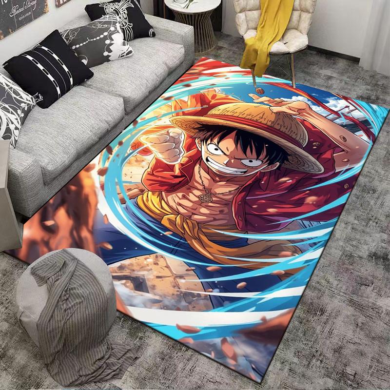 "Anime Style Rug with Straw Hat Character in Action Scene Design" Suitable for use as an anti-slip for living room bedroom sofas
