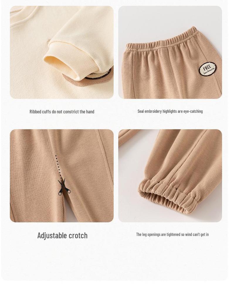 Trendy Spring/Autumn Patchwork Long Sleeve Sweatshirt & Pants Set for Little Boys (Small-Medium)