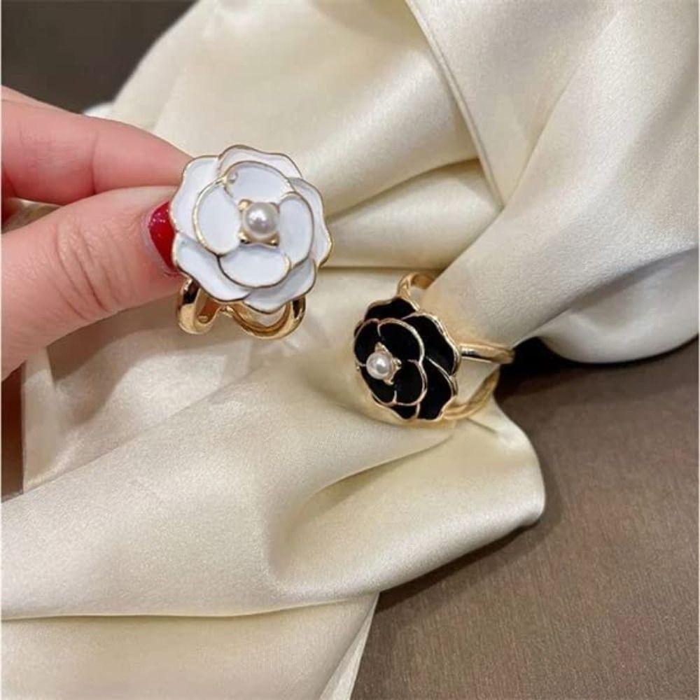 Camellia Scarf Buckle Silk Scarf Buckle Pearl Floral Scarf Ring Clip Clothing Ring Wrap Holder