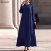ZANZEA Women Elegant Casual Round Neck Solid Color Long Sleeve Loose Dress