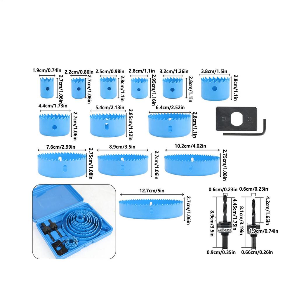 Hole Saw Set 13-pieces Bit Cutter Tools Set Wood Hole Saw Kit for Soft Wood Plywood PVC Workshop Construction Home Improvement