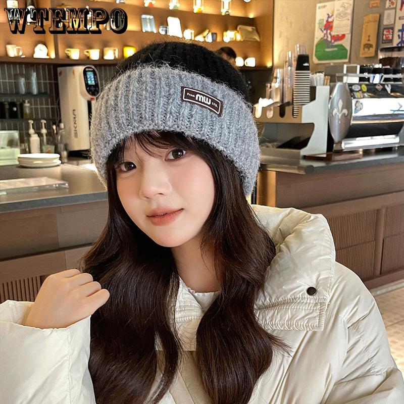 

Knitted Hat for Autumn and Winter Students Warm Knitted Hat Women s Ear Protection Fashion Cold Hat One Size чорний
