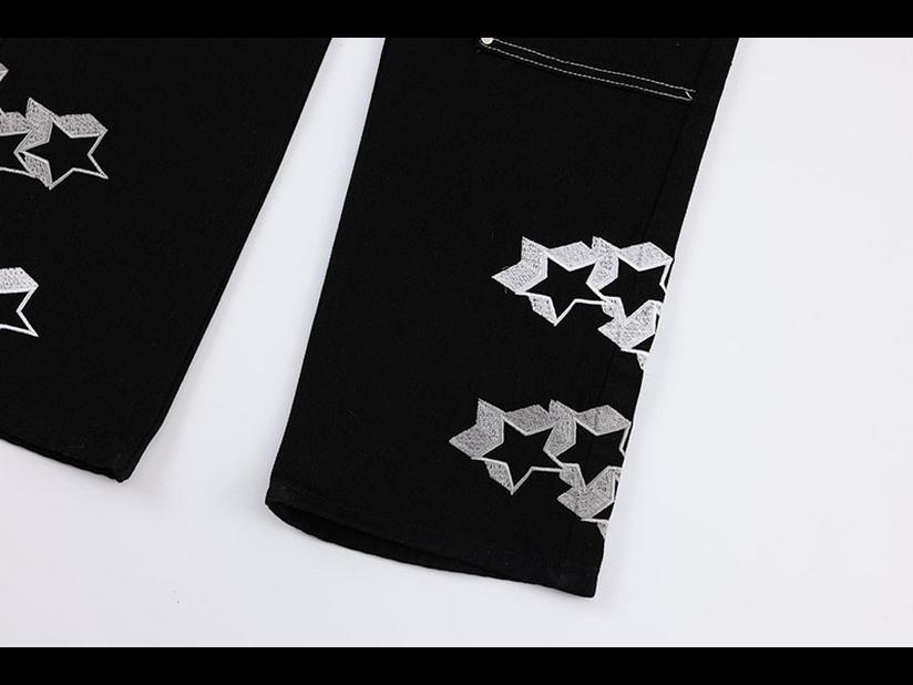 Men's Star Embroidered Casual Jeans - High Street, Loose Fit, Hip Hop Style