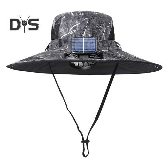 Sonnenhut mit solarbetriebenen Doppelventilatoren, breitkrempiger Outdoor-Angelhut mit USB-Aufladung, atmungsaktiver Fischerhut aus Netzstoff