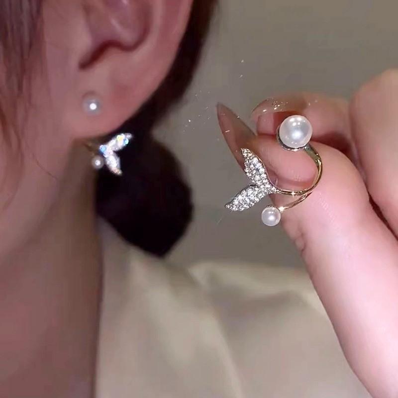 Fashion Cross Stud Earrings For Women Girls Korean Style Elegant Crystal Jewelry Ear Rings Fishtail Lady Earrings Gift