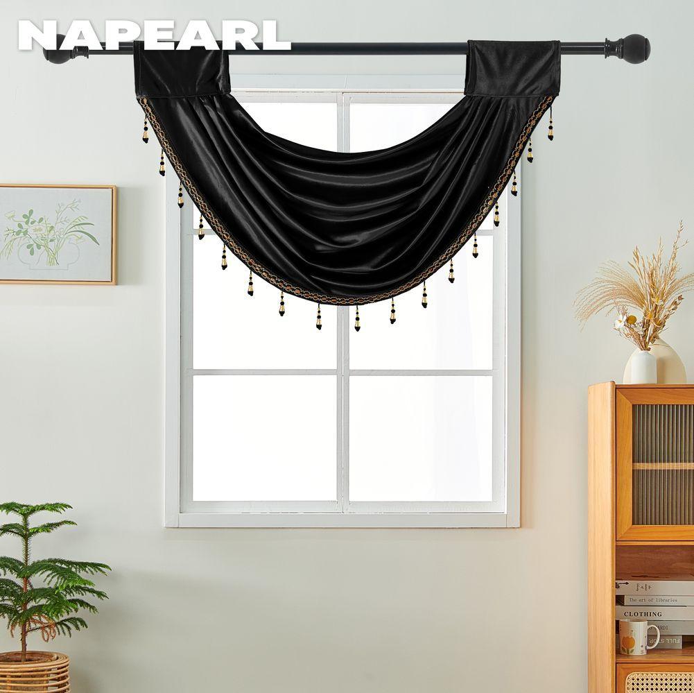 1PC NAPEARL Golden Luxurious Lace Trimmed Velvet Curtain Head for Small Window Decor 70x42cm