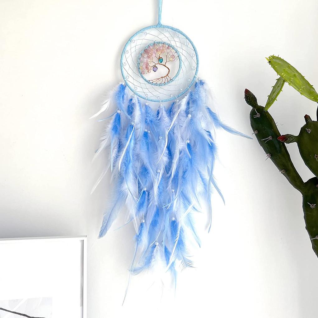 Tree of Life Dream Catcher Handmade Pink Gravel Wall Hangings Feather Craft Home Decor Wind Chimes DreamCatchers Room Decorate