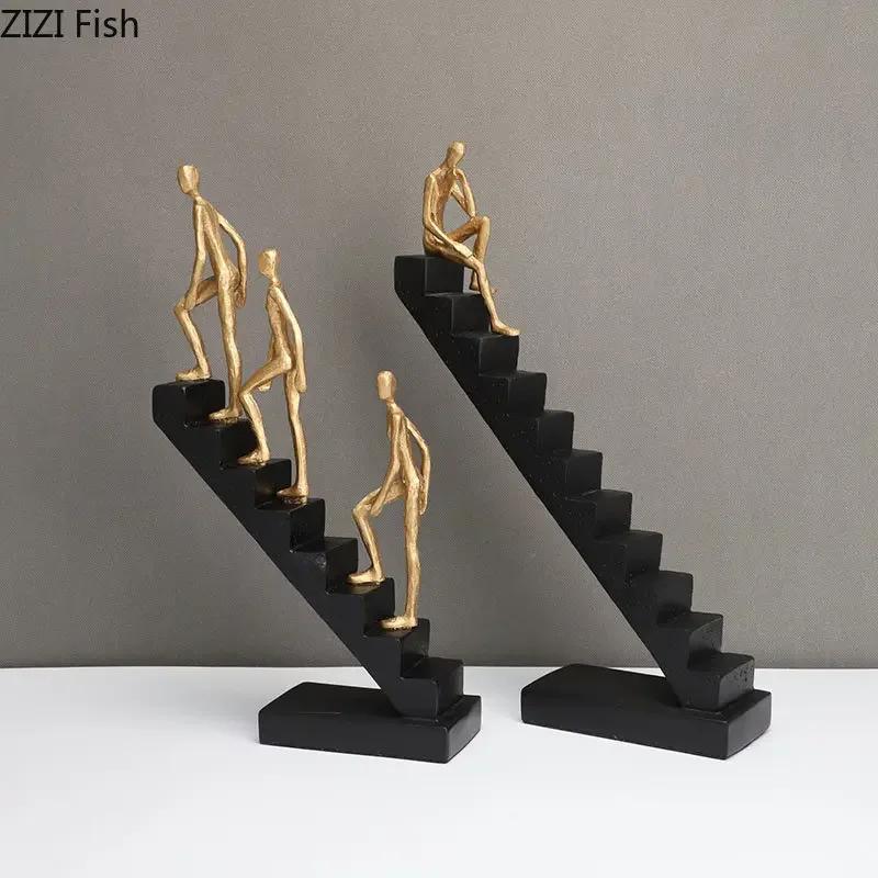 Gold-plating Climber Character Resins Sculpture Creative Climbing Ladder Figure Statue Ornaments Desk Decoration Figures Crafts
