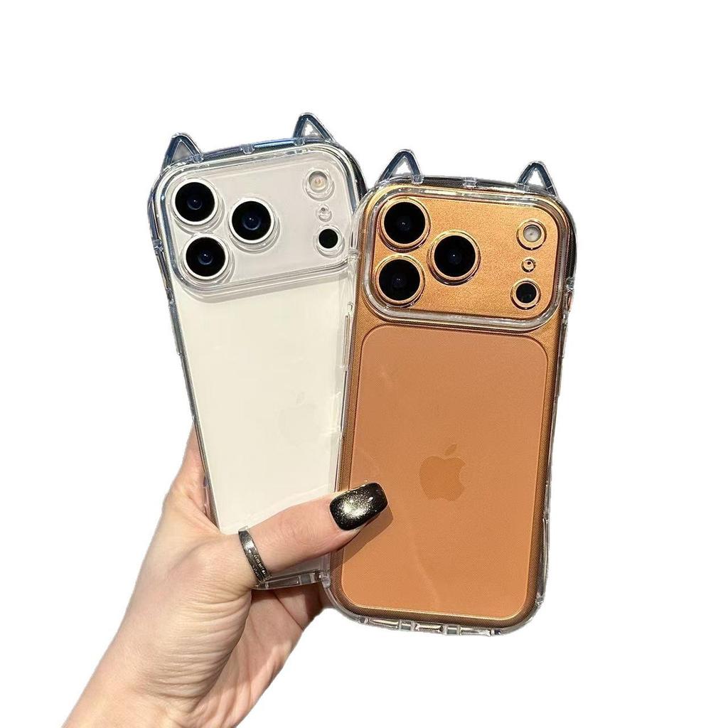 Nárazuvzdorné pouzdro na telefon s airbagy a kočičími oušky pro řadu Apple Pro/Max - Průhledné, Měkké, Ochranné