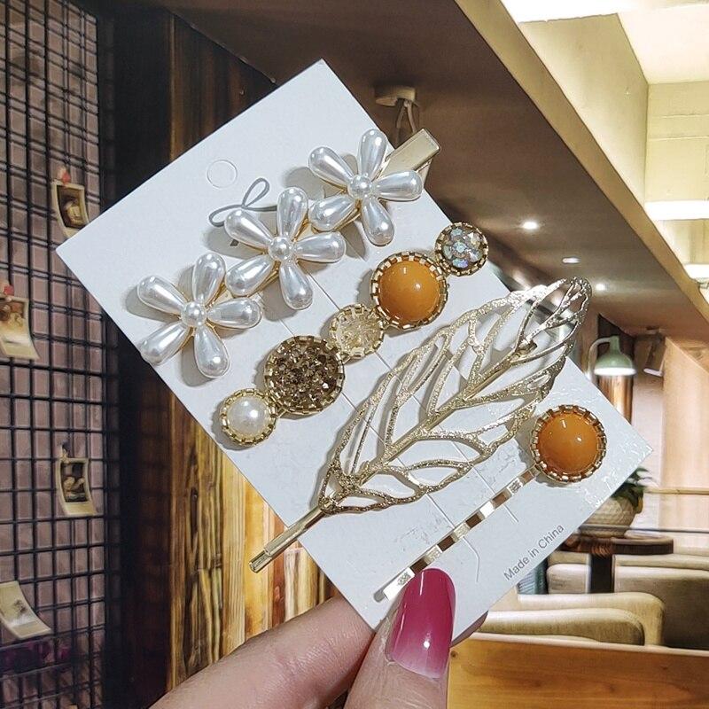 

8 шт./компл., набор акриловых заколок для волос с жемчугом и кристаллами для женщин, заколки с геометрическим рисунком в стиле ретро, ​​аксессуары для волос для девочек, модные украшения