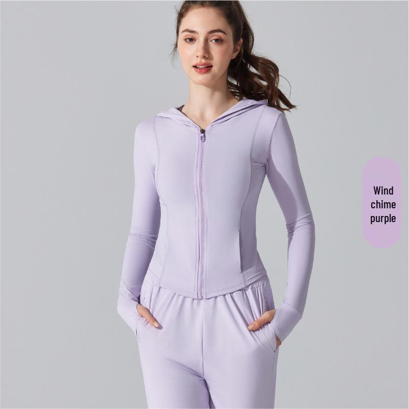 

Оригинальная пряжа Женская спортивная куртка с капюшоном облегающего кроя для защиты от солнца - Дышащая защита от УФ-лучей из ледяного шелка для йоги Medium