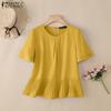 ZANZEA Women Casual Round Neck Solid Color Short Sleeve Blouse