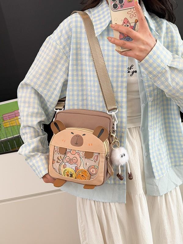 Capybara Cute Mini Nylon Crossbody Bag With Zipper Pocket For Daily Use