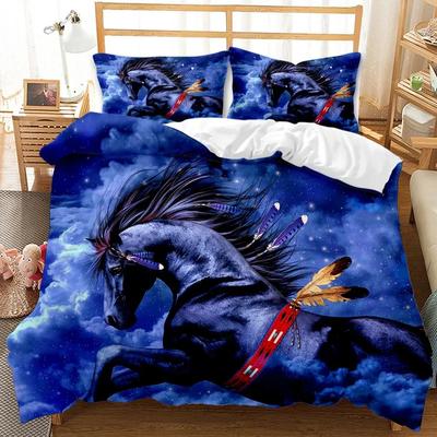 Parure de lit avec housse de couette et imprimé cheval courant dans un ciel étoilé pour adultes, housse de couette en polyester pour lit double, Queen et King Size