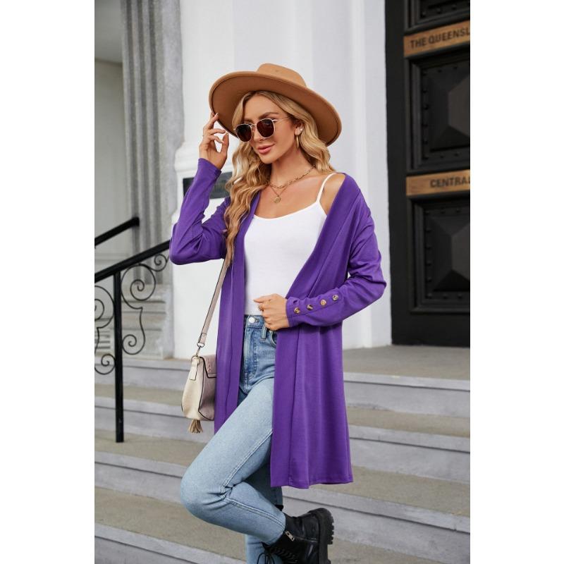 Spring and Autumn Women's Knitted Cardigan Solid Color Button Loose Long Sleeve Cardigan Knitted Cardigan