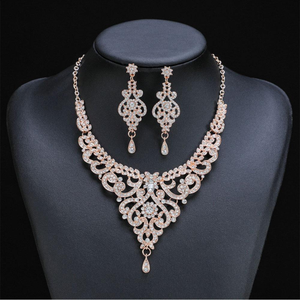 Rhinestone Jewelry Set Necklace Dangle Earrings for Wedding Prom Party