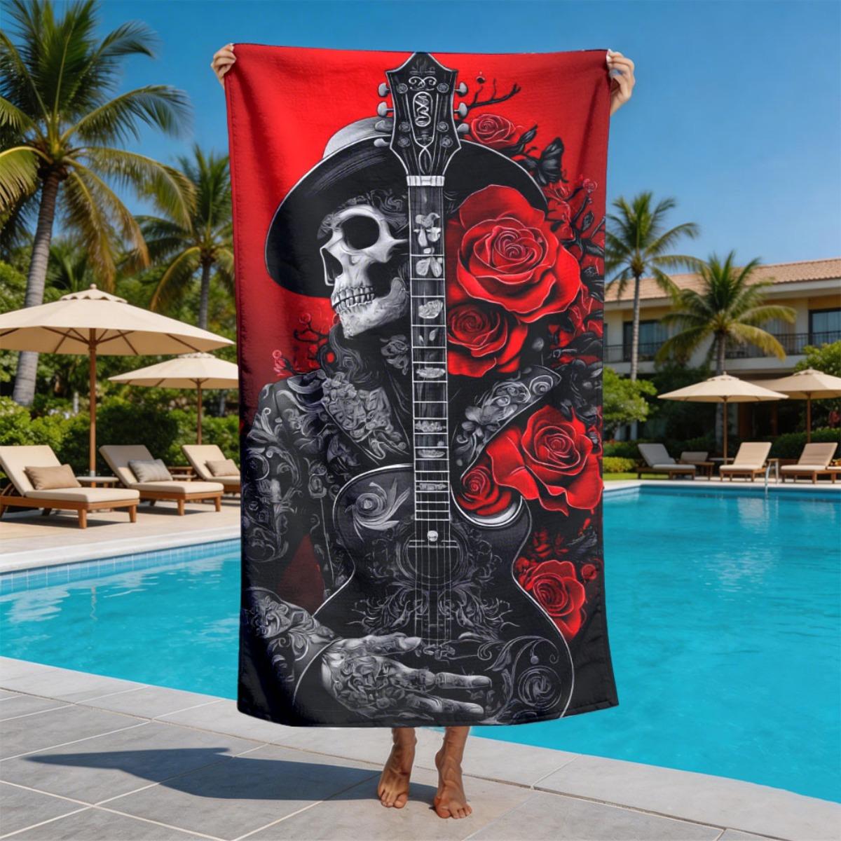 

Gothic aesthetics and dark rock style polyester microfiber beach towel is highly absorbent, suitable swimming and beach outings W30*H60(CM)