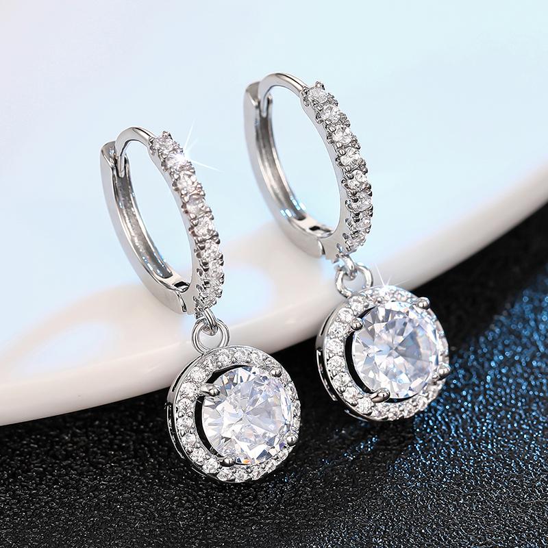 Huitan Women Drop Earrings Simple Design Silver Color Inlaid Sparkling CZ Charming Accessories Fashion Jewelry for Party Daily