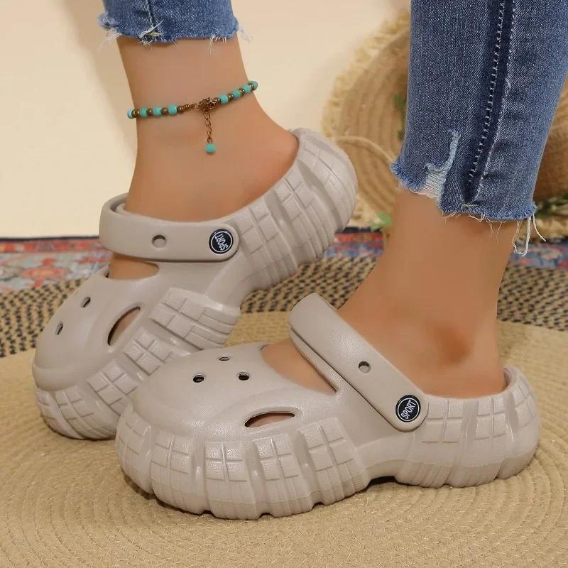 

Женские сандалии 2024 Лето Новые Однотонные Уличные Повседневные Легкие Противоскользящие Пляжные Туфли Мягкая Подошва Отверстия Садовые Туфли 40-41 хаки