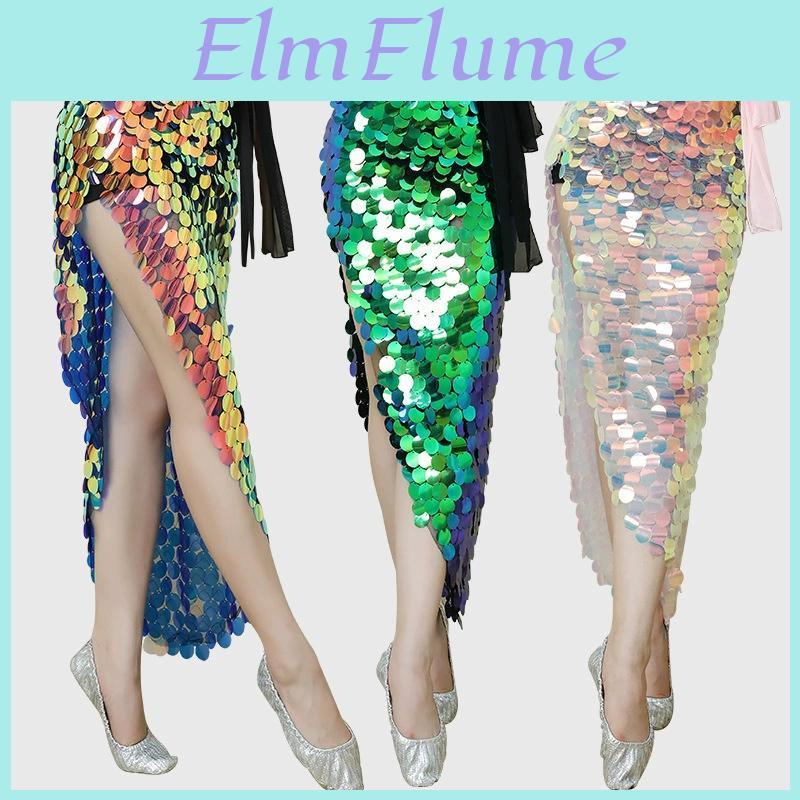 Scarf Mermaid Dance Hip Belly Set Sexy Sequin Wrapped Waist Scarf Bead Embroidered Long Skirt