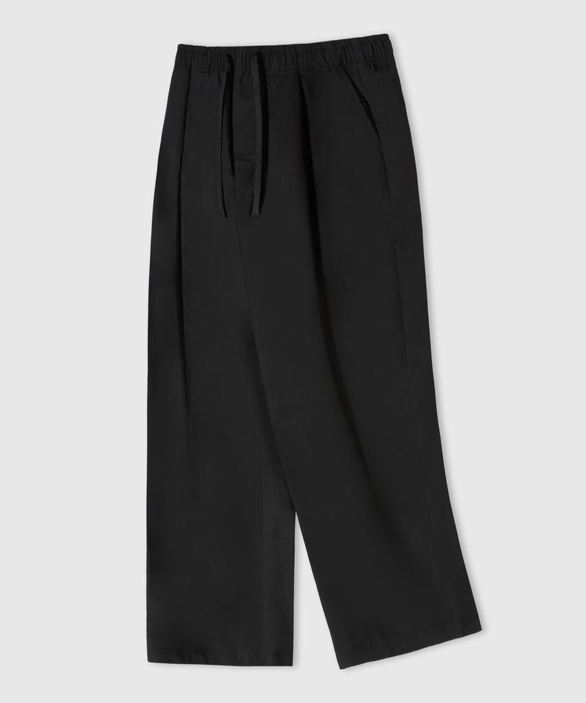 LEMAIN SECOND Linen-Like Elastic Waist Wide Pants [Black]