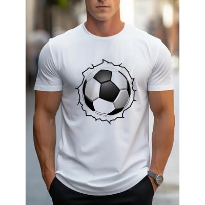 European Sizes Men's Football Jersey Style T-Shirt with Lightning Bolt & Soccer Print - Breathable Training Top, Match Outfit for Sports Fans