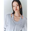 Peacebird Women's Shimmer Texture Faux Two-Piece Knit Top