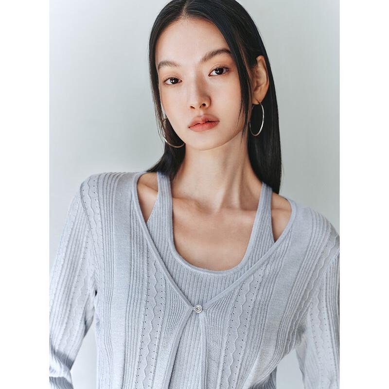 Peacebird Women's Shimmer Texture Faux Two-Piece Knit Top