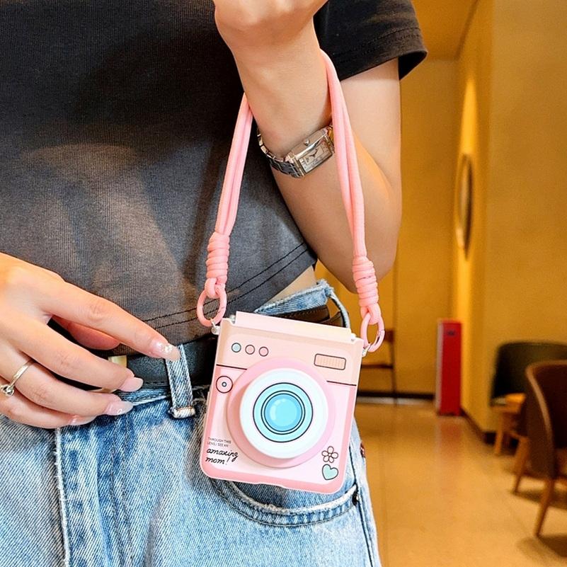 Built-in Magnetic Camera Style with Bracelet Leather Hinge Protective Case For Samsung Galaxy Z Flip 7 flip7 Lens Protect Cover