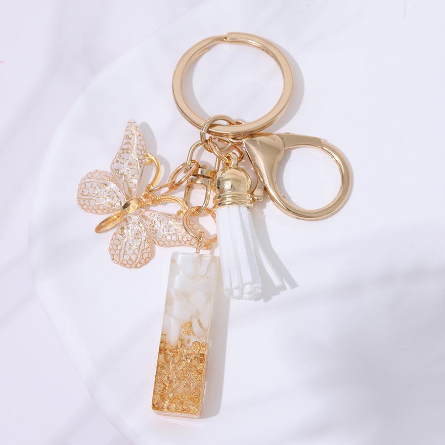 Chic White Tassel Letter Keychain with Resin Epoxy Pendant - Stylish Ornament for Bags