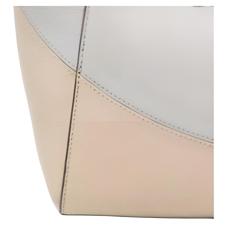 Tory Burch Mcgraw Double T Logo Striped Quilted Hardware Bucket Bag Women Bags Gray Beige 152218-029