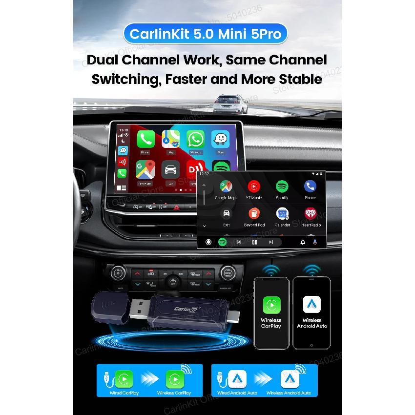 Mini 5 Pro CarlinKit 5.0 Wireless CarPlay Dongle Wireless Android Auto Adapter AI Smart Box Car Intelligent Systems For OEM Car