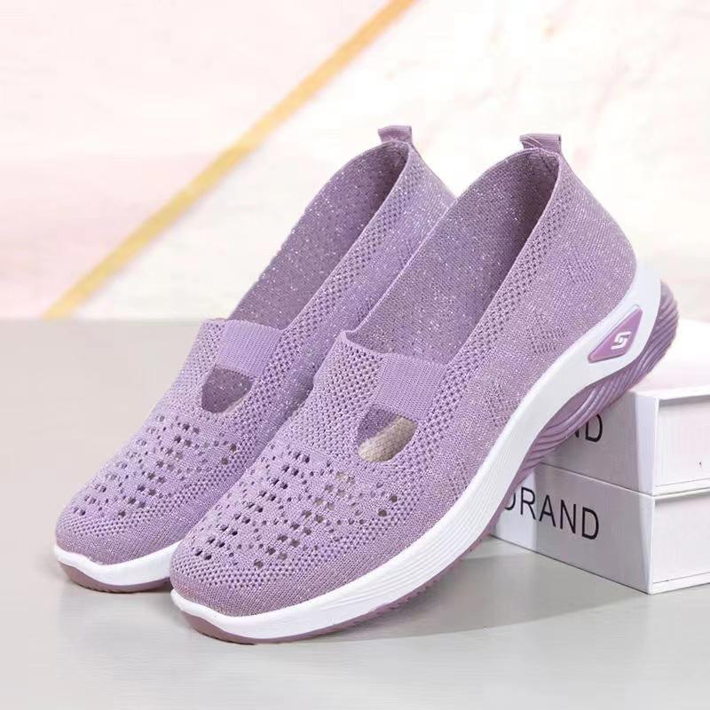 2025 summer one-pedal fly-woven women's shoes soft-soled versatile mother shoes hollow breathable women's shoes casual shoes walking
