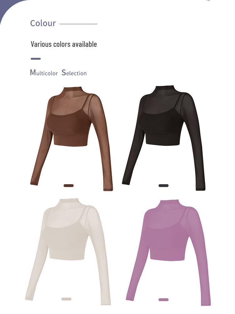 High-Value Mesh Yoga Suit with Chest Pads for Women – Two-Piece Fitness Top for Autumn/Winter Running and Training