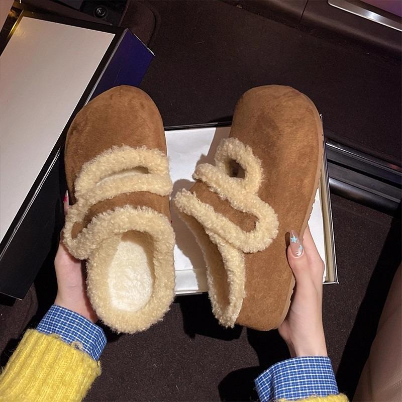 Retro Women's Shoes, New Style, Padded Head, Half Flip-flop, Anti-slip Cotton Shoes