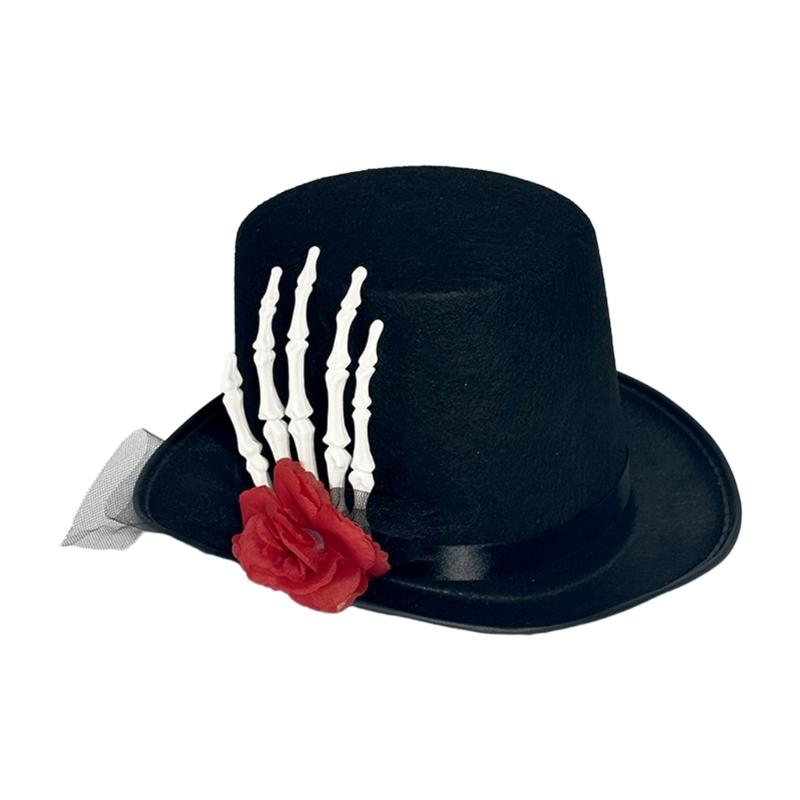 

Cosplay Costume Bowler Hat Skull Hand Magicians Hat All Age Halloween Party Role Play Gentleman Hat Club Headwear 1