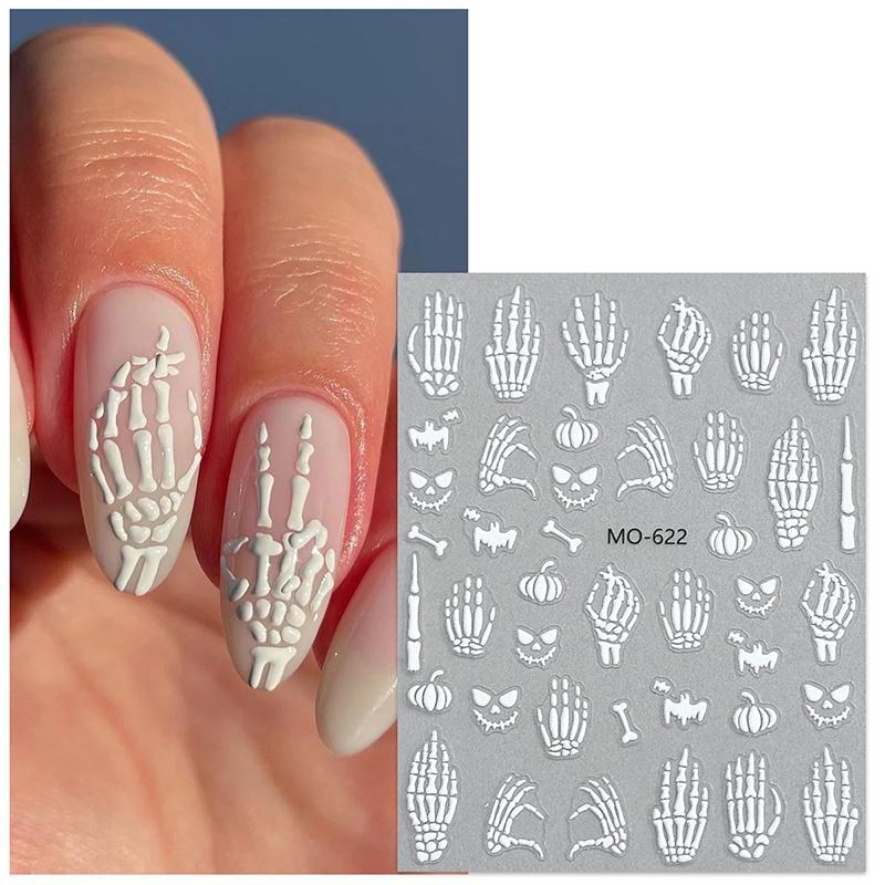 5D Halloween Christmas Nail Stickers Relief Skeleton Nail Decal Halloween Party Manicure Slider