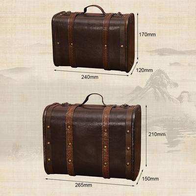 Maleta Retro con acabado de cuero y madera, caja de almacenamiento antigua, equipaje decorativo para accesorios de fotografía