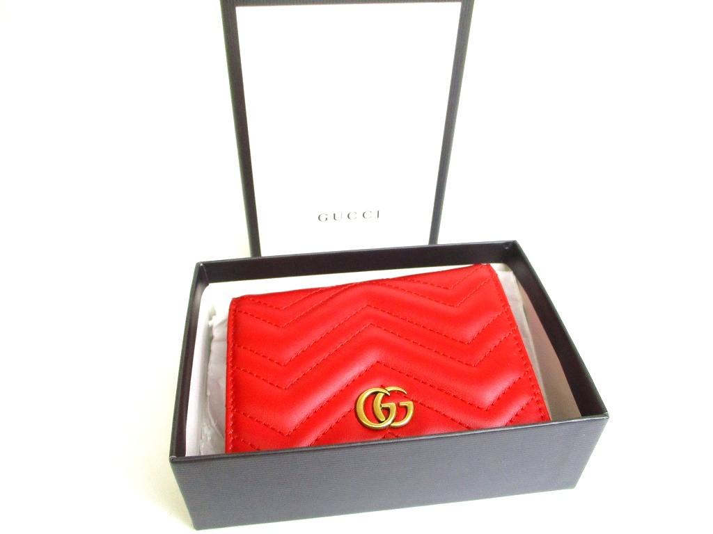 Authentic GUCCI GG Marmont Red Leather Bifold Wallet Compact Wallet #b272 Open box