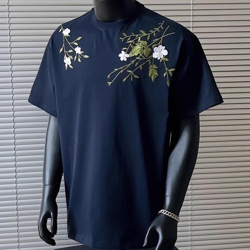 Men's Versatile Printed T-shirt 2025 Summer Loose Trendy Men's Round Neck Top