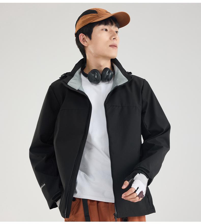 Unisex Windproof Softshell Jacket with Print, Hooded Sports Outerwear for Spring & Autumn