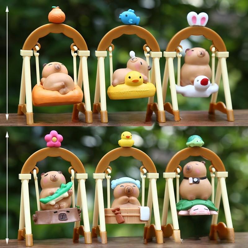 Pvc Capybara Figurine With Swing Design For Desk Decoration And Emotional Development